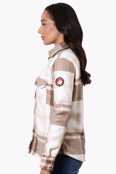 Canada Weather Gear Plaid Fleece Button Up Lightweight Jacket - Cream - Womens Lightweight Jackets - Canada Weather Gear