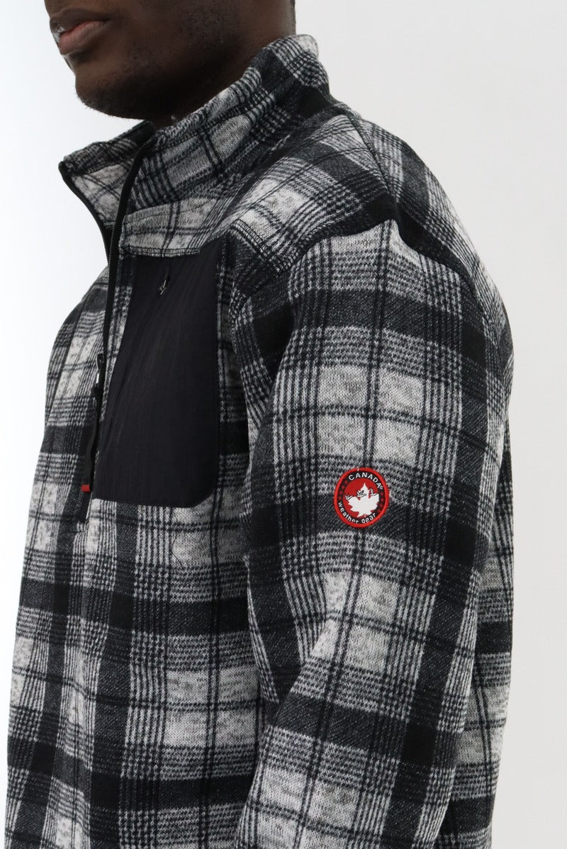 Canada Weather Gear 1/4 Zip Plaid Pullover Sweater - Grey - Mens Pullover Sweaters - Canada Weather Gear