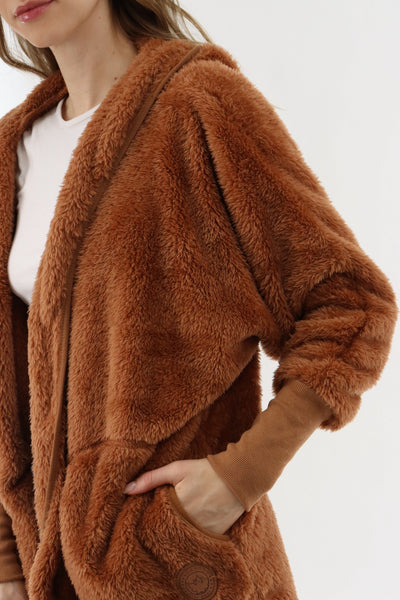 Canada Weather Gear Open Front Teddy Cardigan - Brown - Womens Cardigans - Canada Weather Gear