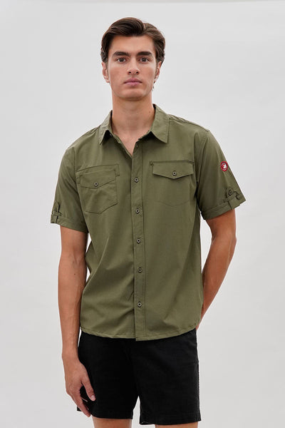 Canada Weather Gear Utility Short Sleeve Casual Shirt - Olive - Mens Casual Shirts - Canada Weather Gear