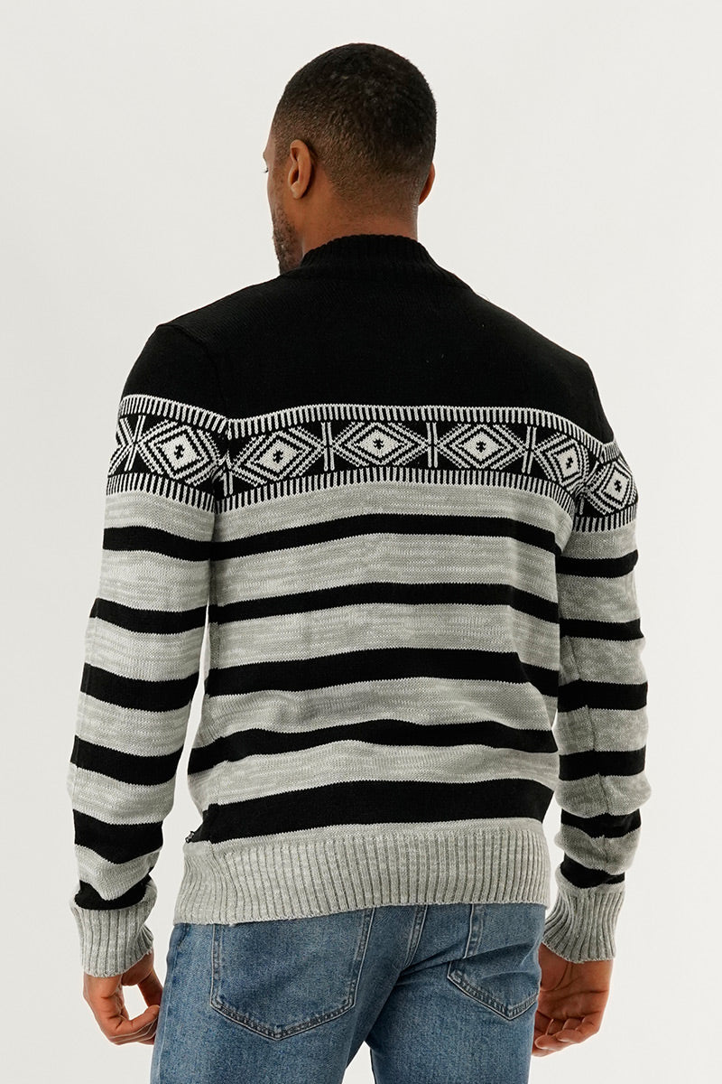 Canada Weather Gear 1/4 Zip Striped Pullover Sweater - Black - Mens Pullover Sweaters - Canada Weather Gear