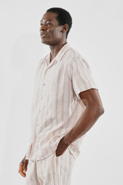 Canada Weather Gear Vintage Striped Button Up Camp Collar Casual Shirt - Beige - Mens Casual Shirts - Canada Weather Gear