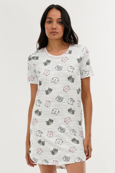 Canada Weather Gear Cat Print Tunic Pajama Top - White - Womens Pajamas - Canada Weather Gear