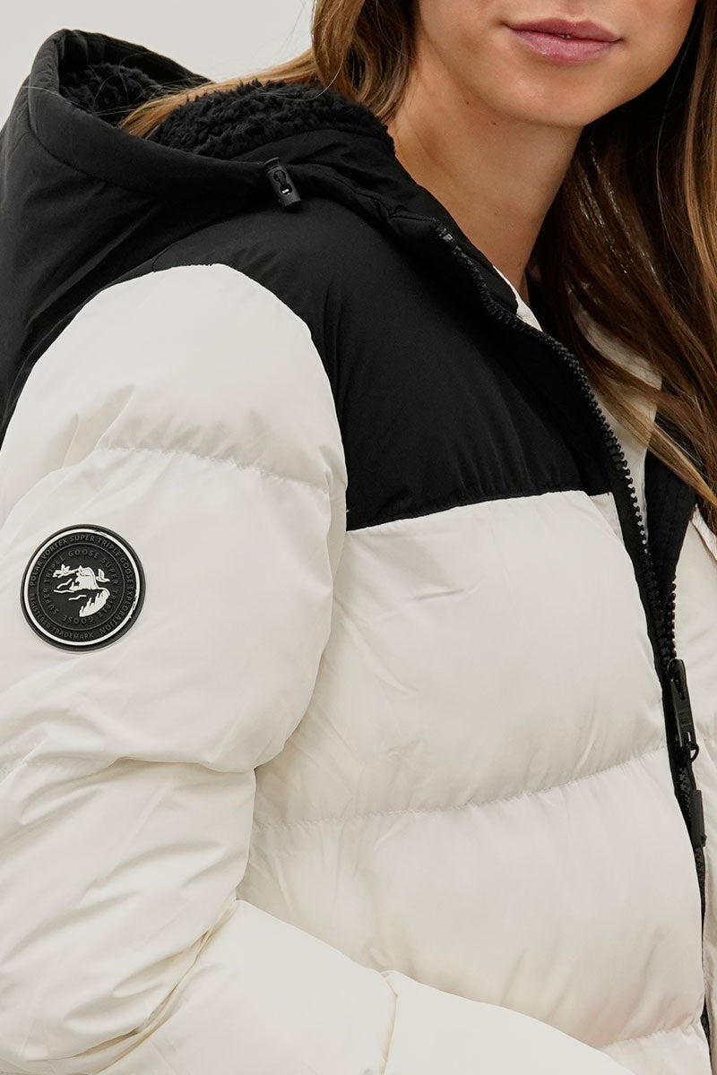 Super Triple Goose Colour Block Bomber Jacket - White