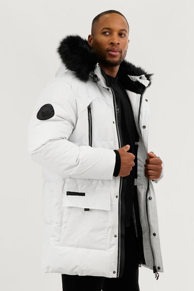 Canada Weather Gear Faux Fur Backpack Strap Parka Jacket - White - Mens Parka Jackets - Canada Weather Gear