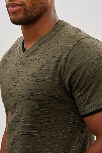 Canada Weather Gear Vintage Patterned V-Neck Tee - Olive - Mens Tees & Tank Tops - Canada Weather Gear