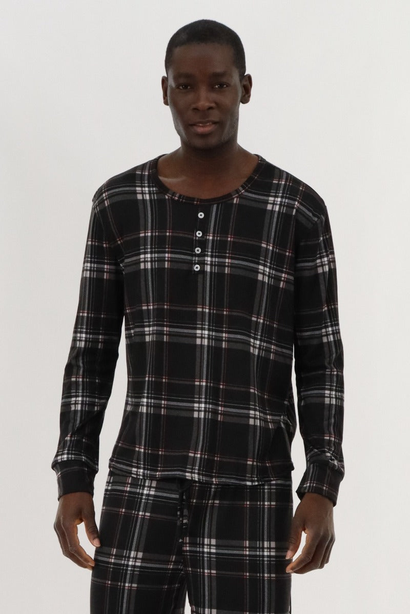 Canada Weather Gear Long Sleeve Printed Pajama Top - Black - Mens Pajamas - Canada Weather Gear