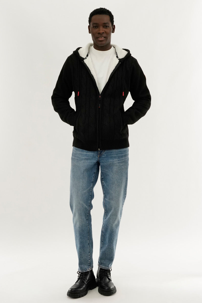 Canada Weather Gear Cable Knit Zip Up Hoodie - Black - Mens Hoodies & Sweatshirts - Canada Weather Gear