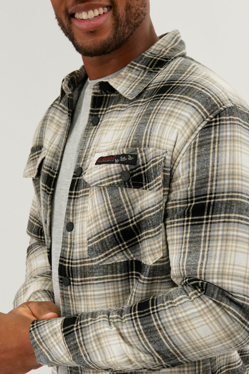 Canada Weather Gear Plaid Plush Lined Lightweight Jacket - Cream - Mens Lightweight Jackets - Canada Weather Gear