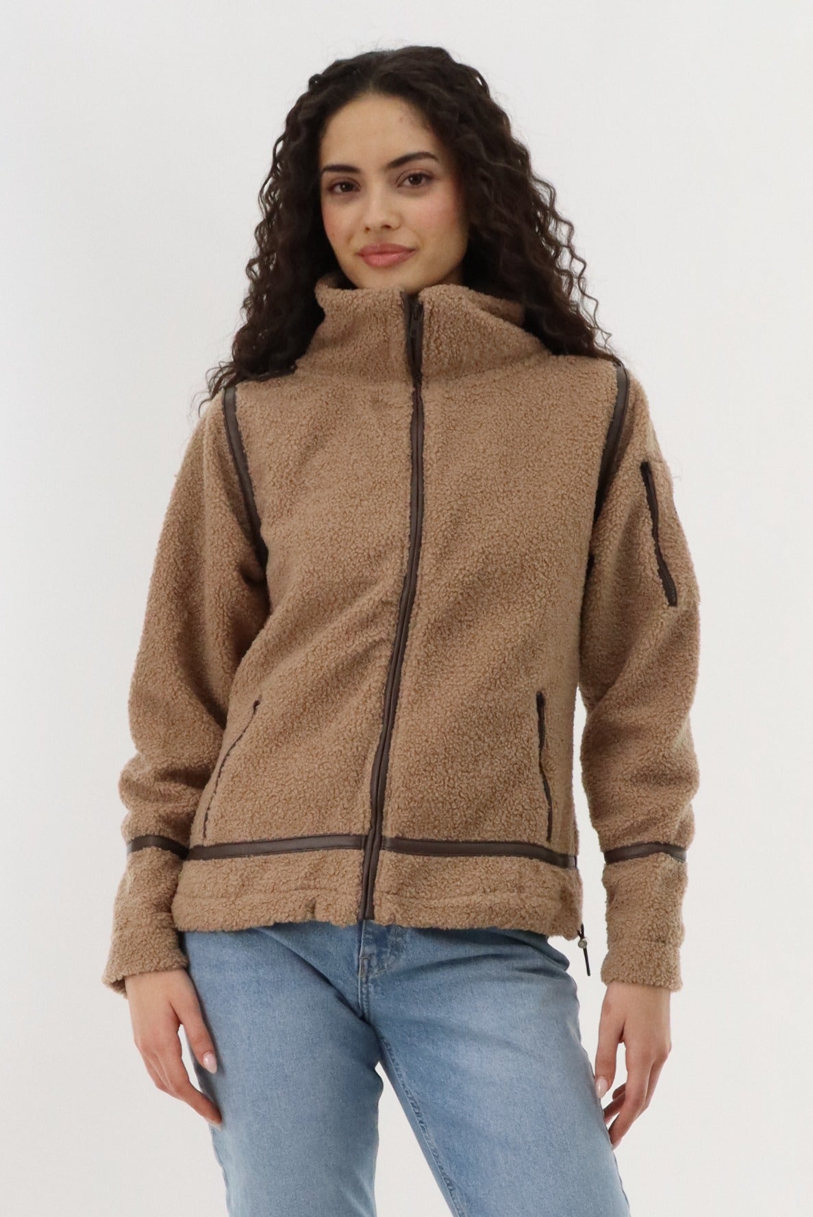 Canada Weather Gear Sherpa Contrast Lightweight Jacket - Camel - Womens Lightweight Jackets - Canada Weather Gear