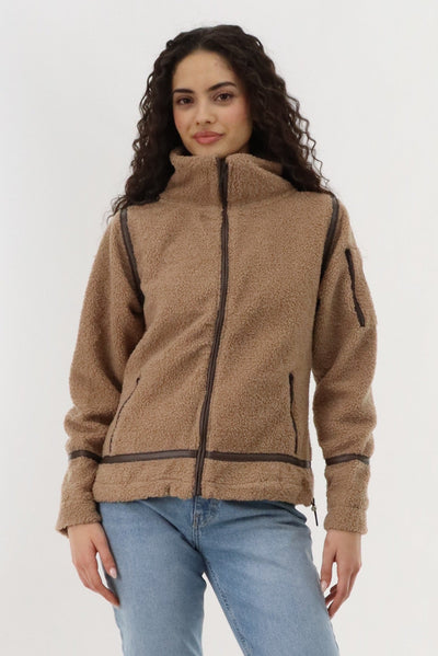 Canada Weather Gear Sherpa Contrast Lightweight Jacket - Camel - Womens Lightweight Jackets - Canada Weather Gear