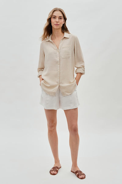 Super Triple Goose Vintage Textured Button Up Shirt - Beige - Womens Shirts & Blouses - Canada Weather Gear