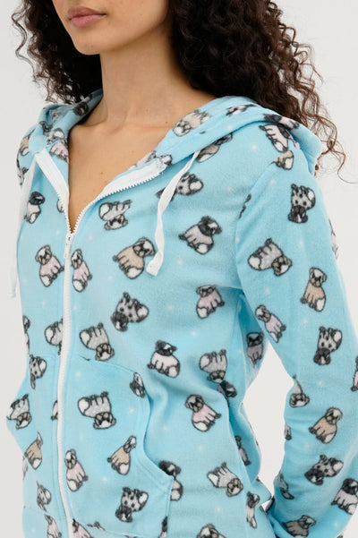Canada Weather Gear Pug Print Fleece Onesie - Aqua - Womens Onesies - Canada Weather Gear