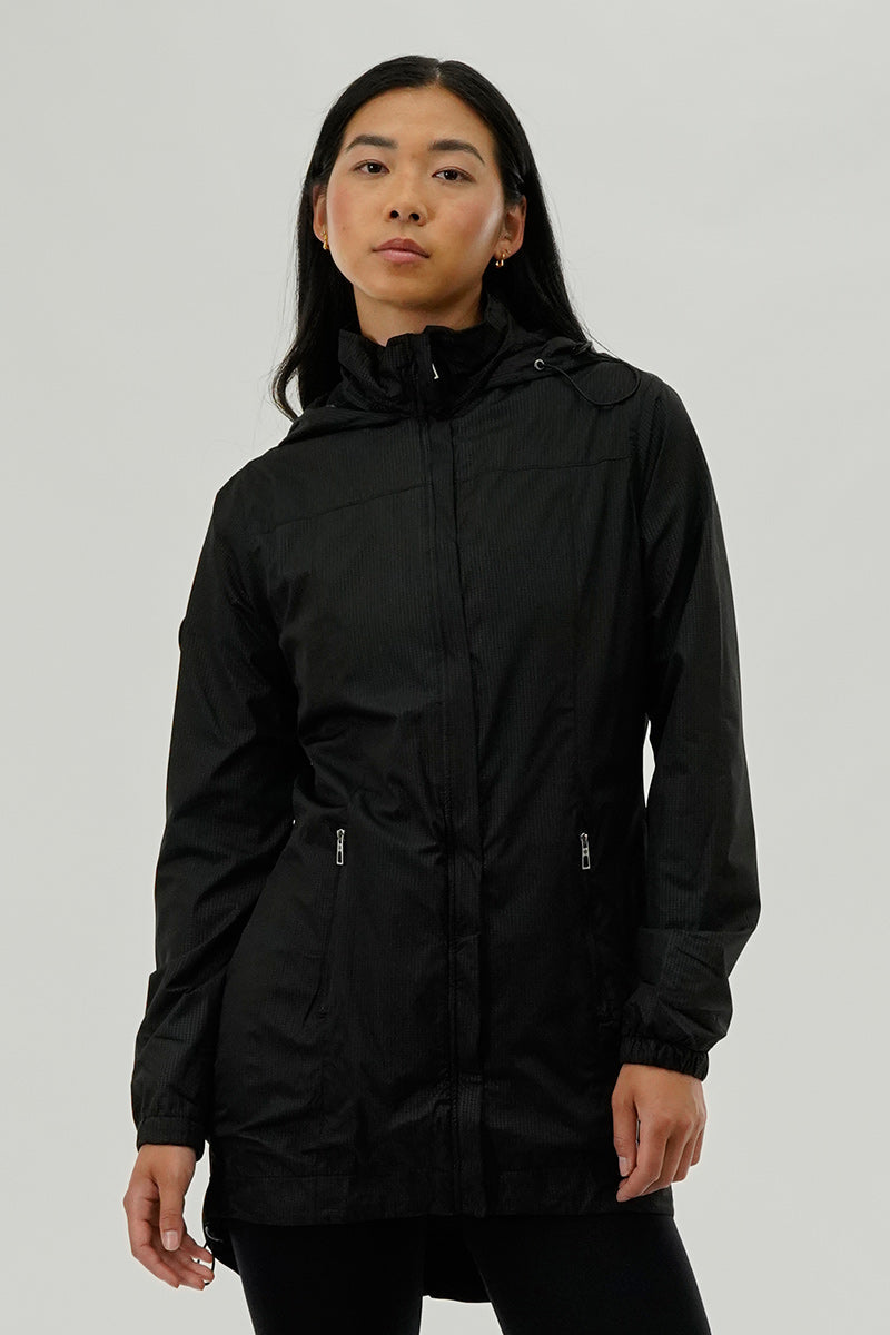 Canada Weather Gear Long Hooded Lightweight Jacket - Black - Womens Moto Jackets - Canada Weather Gear