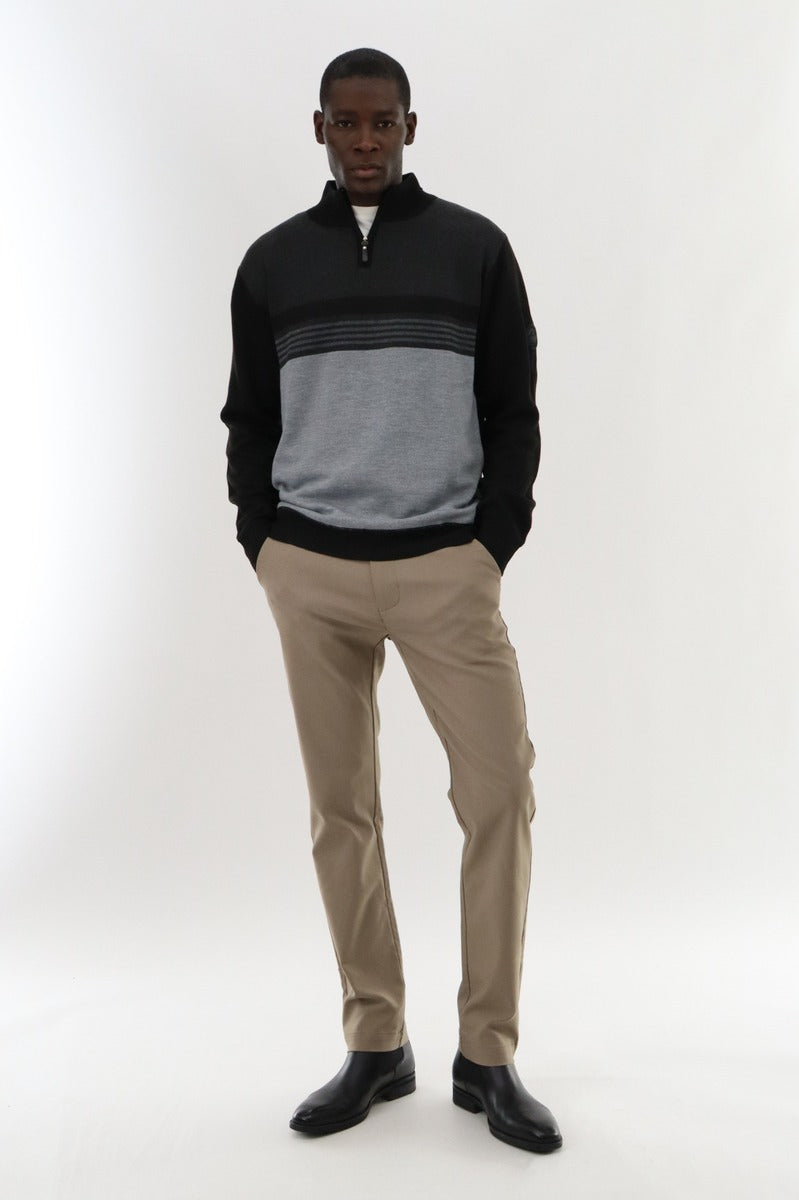 Canada Weather Gear 1/4 Zip Striped Pullover Sweater - Grey - Mens Pullover Sweaters - Canada Weather Gear