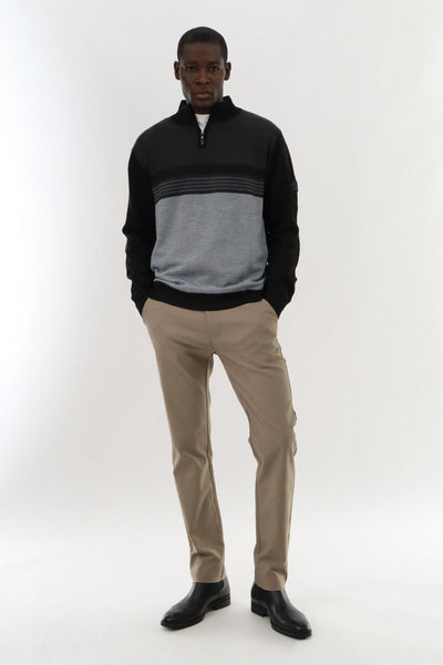 Canada Weather Gear 1/4 Zip Striped Pullover Sweater - Grey - Mens Pullover Sweaters - Canada Weather Gear