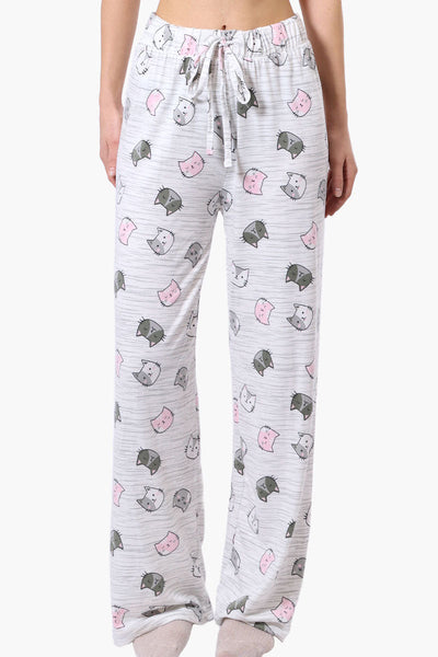 Canada Weather Gear Cat Pattern Wide Leg Pajama Pants - White - Womens Pajamas - Canada Weather Gear