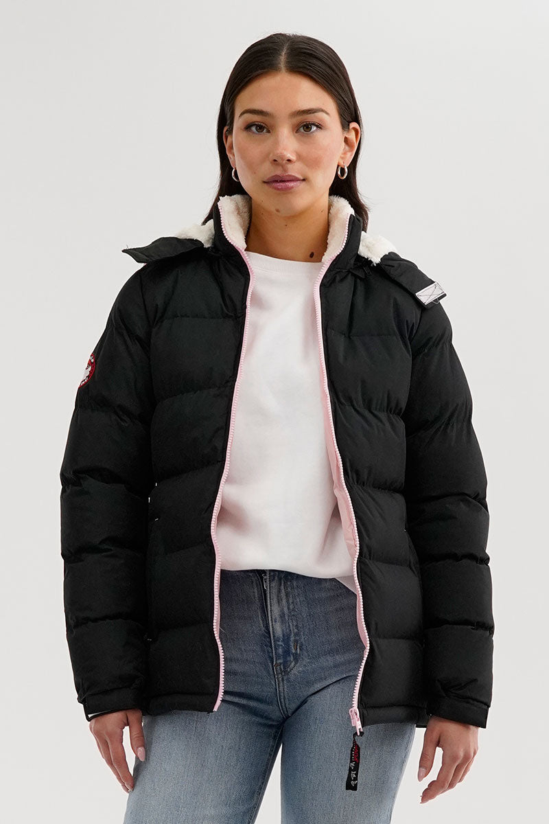 Canada Weather Gear Sherpa Lined Collar Bomber Jacket - Black - Womens Bomber Jackets - Canada Weather Gear