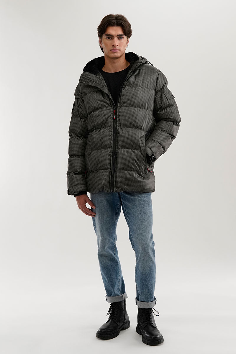 Canada Weather Gear Grid Pattern Puffer Parka Jacket - Green