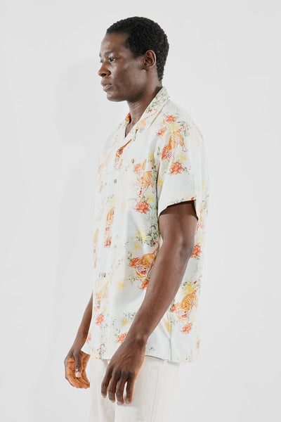 Super Triple Goose Vintage Floral Tiger Pattern Button Up Casual Shirt - Mint - Mens Casual Shirts - Canada Weather Gear