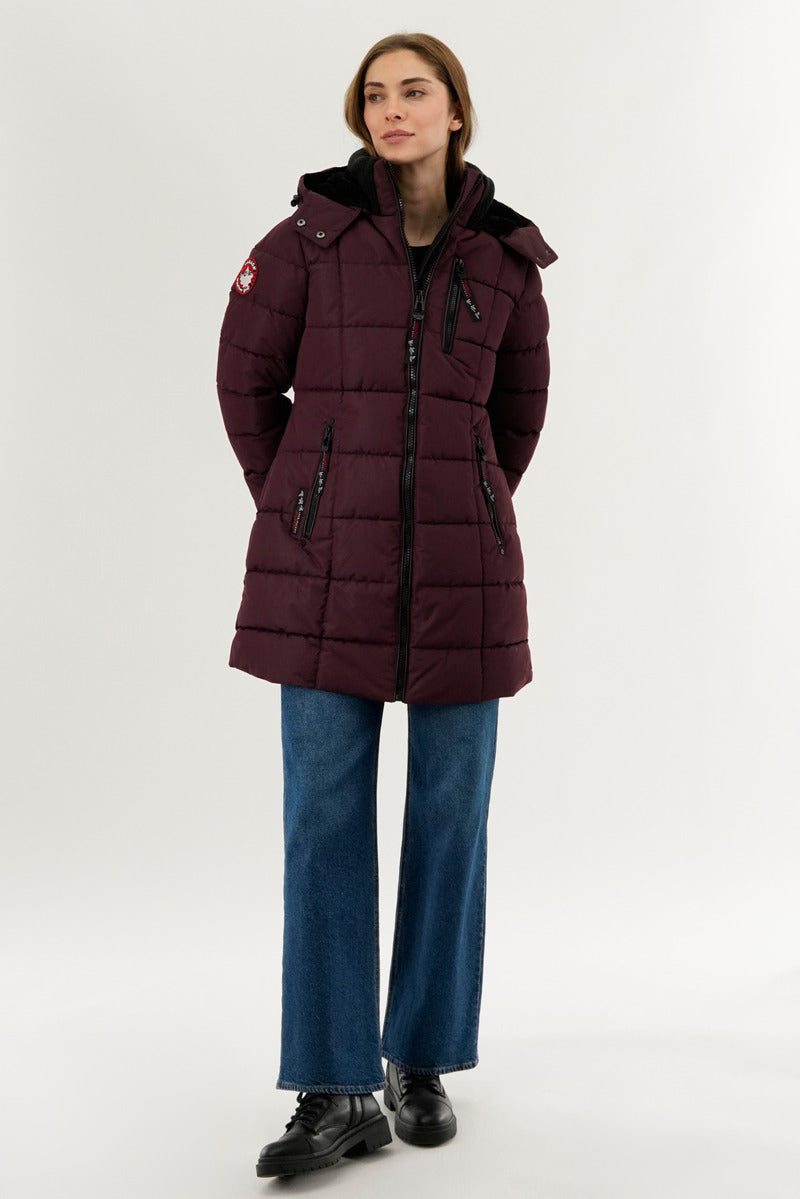 Canada Weather Gear Square Quilted Parka Jacket - Burgundy