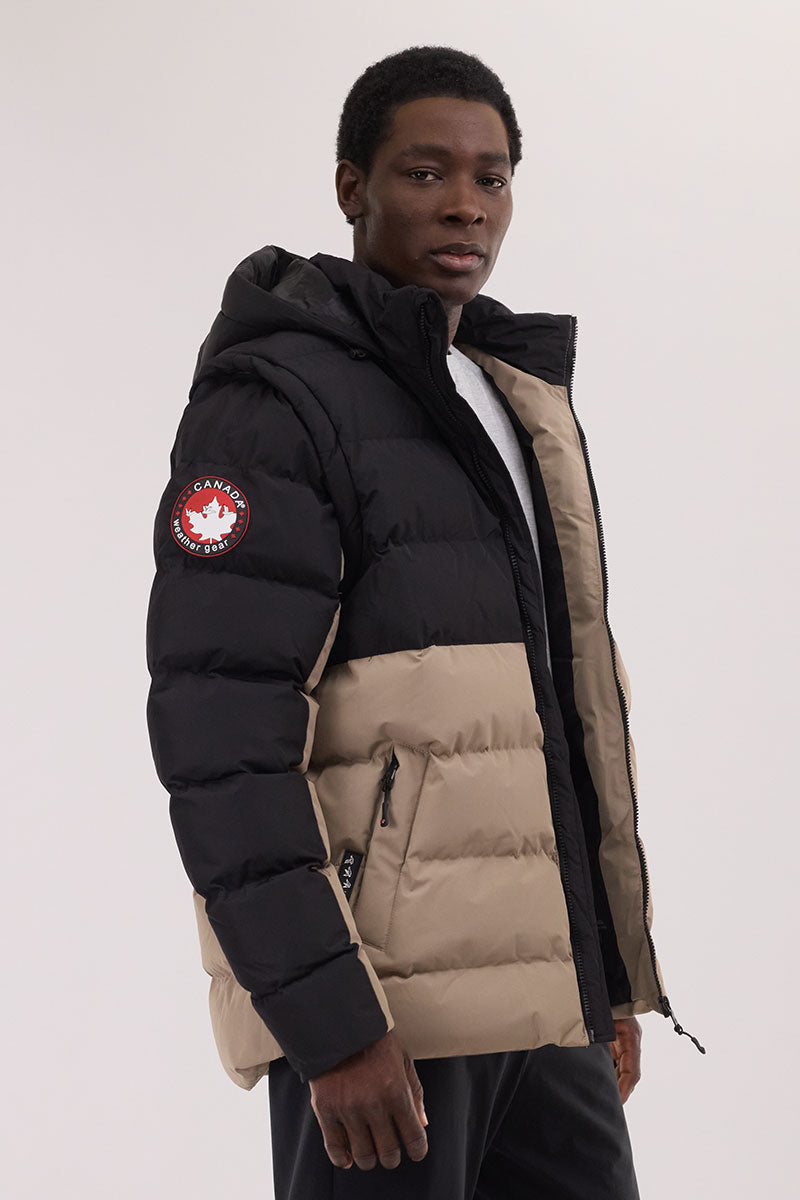 Canada Weather Gear Colour Block Zip Off Sleeve Bomber Jacket - Beige