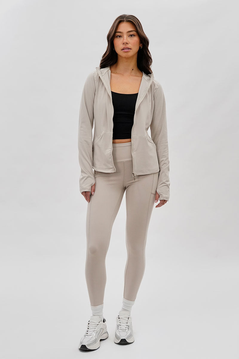 Canada Weather Gear Hooded Yoga Lightweight Jacket - Beige - Womens Lightweight Jackets - Canada Weather Gear