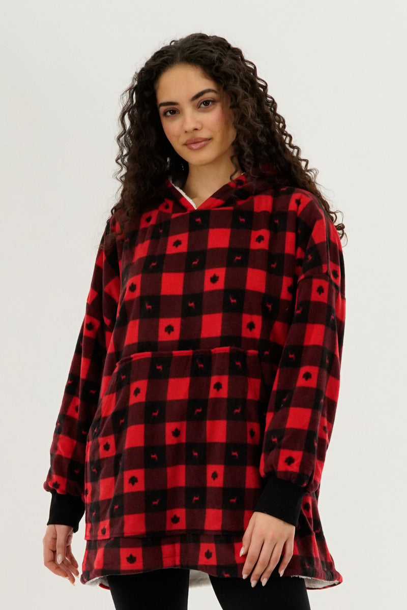 Canada Weather Gear Plaid Oversided Hooded Pajama Top - Red - Womens Pajamas - Canada Weather Gear