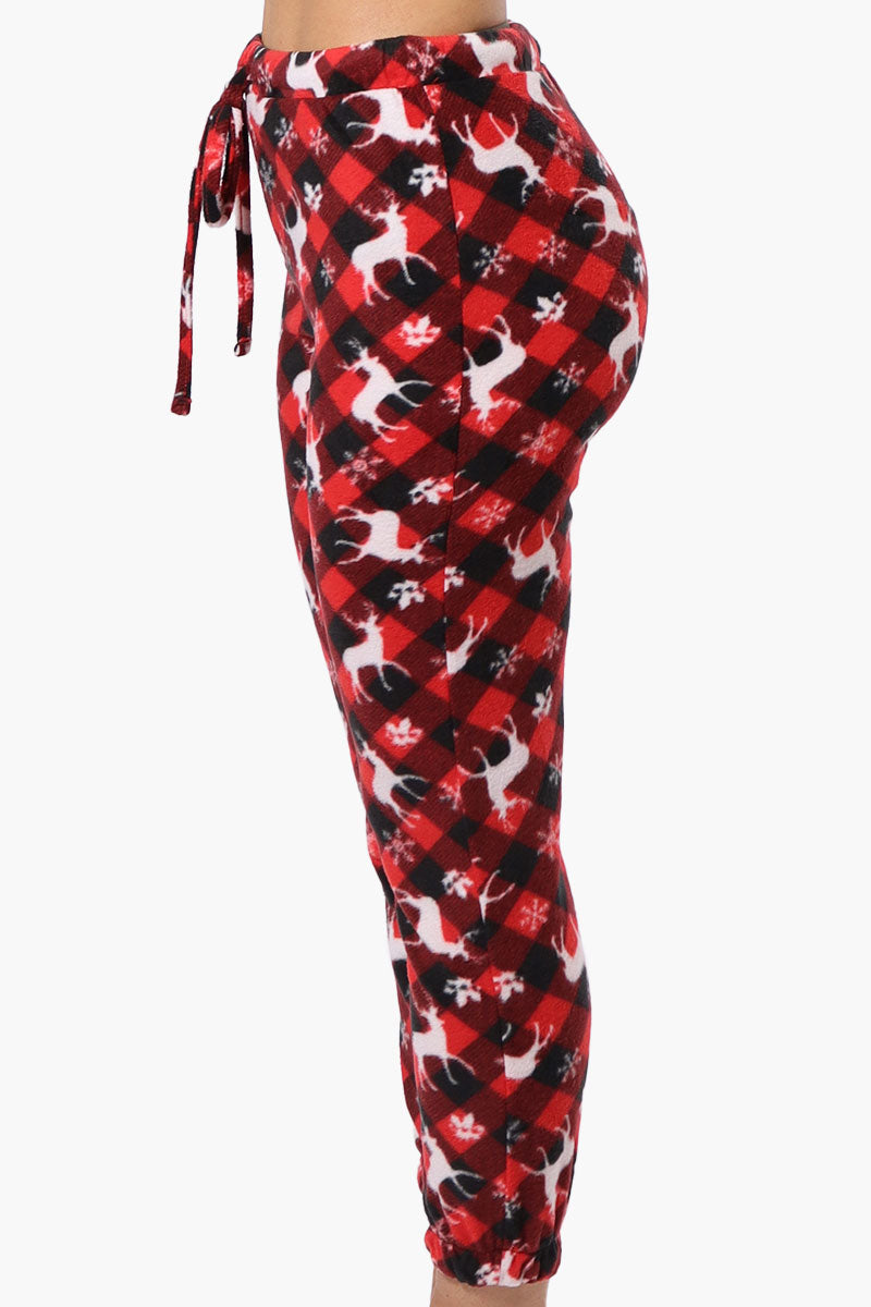 Canada Weather Gear Plaid Reindeer Pattern Fleece Pajama Bottoms - Red - Womens Pajamas - Canada Weather Gear