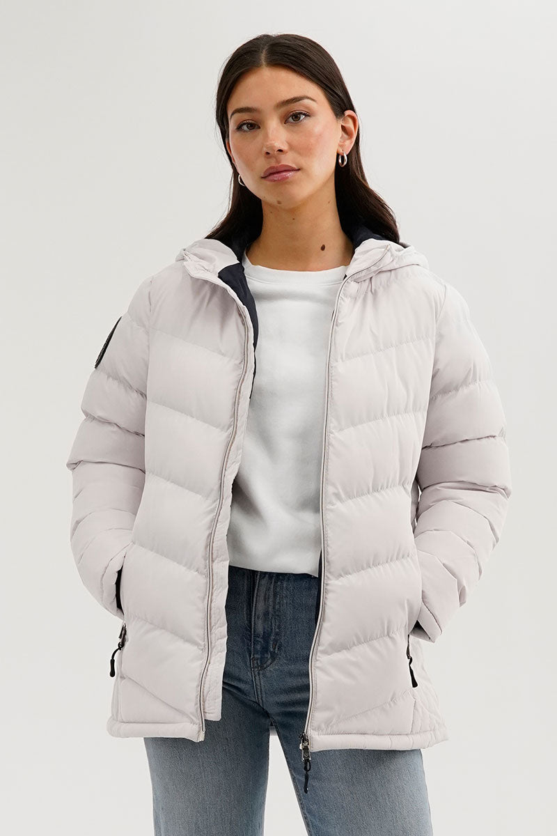 Canada Weather Gear Chevron Quilted Bomber Jacket - White - Womens Bomber Jackets - Canada Weather Gear