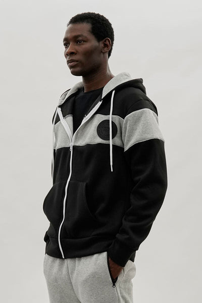 Super Triple Goose Colour Block Zip Up Hoodie - Black