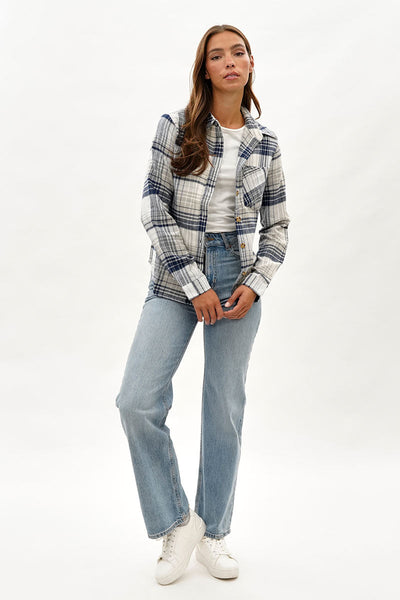 Canada Weather Gear Button Up Flannel Shirt - Grey - Womens Shirts & Blouses - Canada Weather Gear