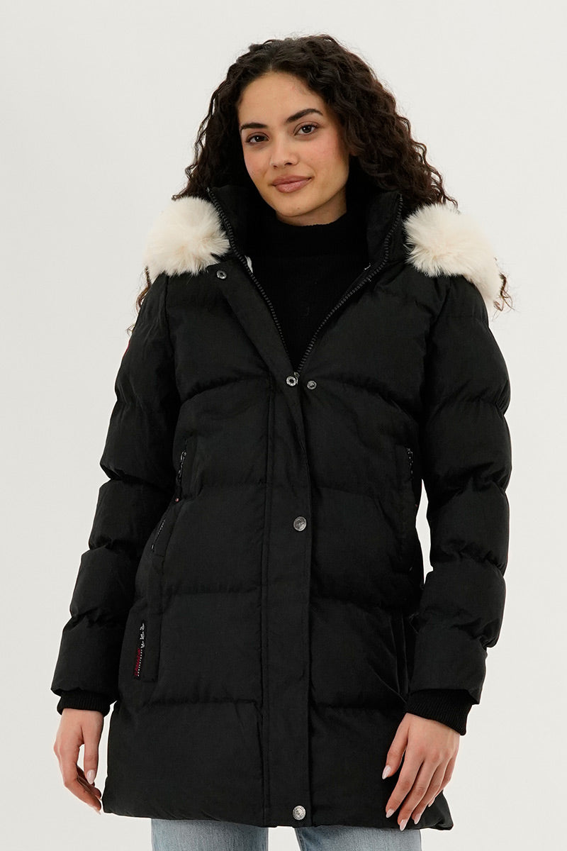 Canada Weather Gear Hip Length Parka Jacket - Black - Womens Parka Jackets - Canada Weather Gear
