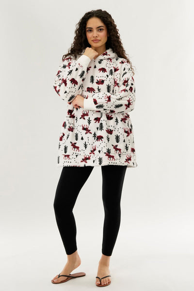 Canada Weather Gear Festive Print Oversided Hooded Pajama Top - White - Womens Pajamas - Canada Weather Gear