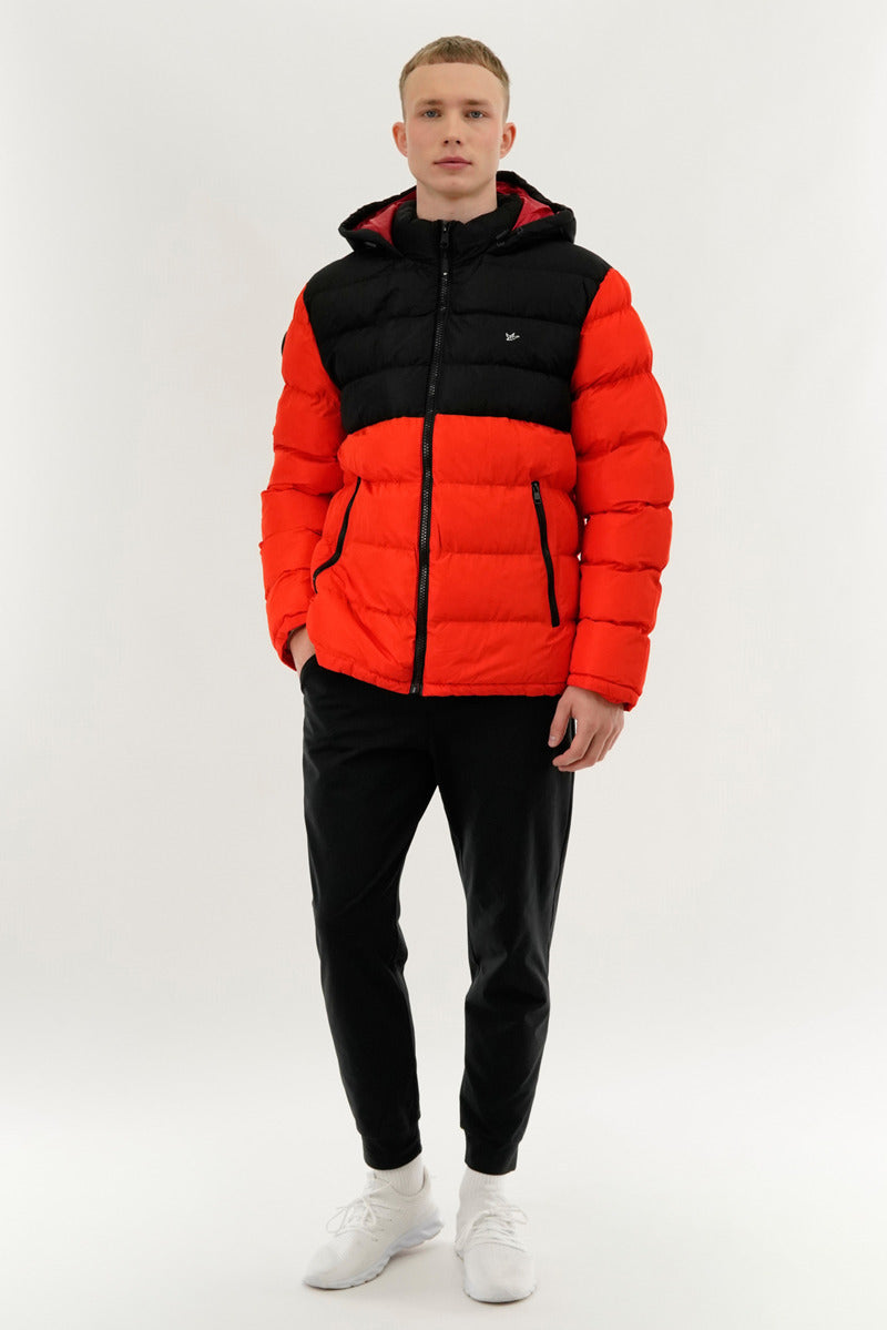 Super Triple Goose Colour Block Puffer Bomber Jacket - Orange - Mens Bomber Jackets - Canada Weather Gear