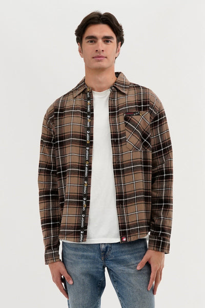 Canada Weather Gear Flannel Button Up Casual Shirt - Taupe - Mens Casual Shirts - Canada Weather Gear