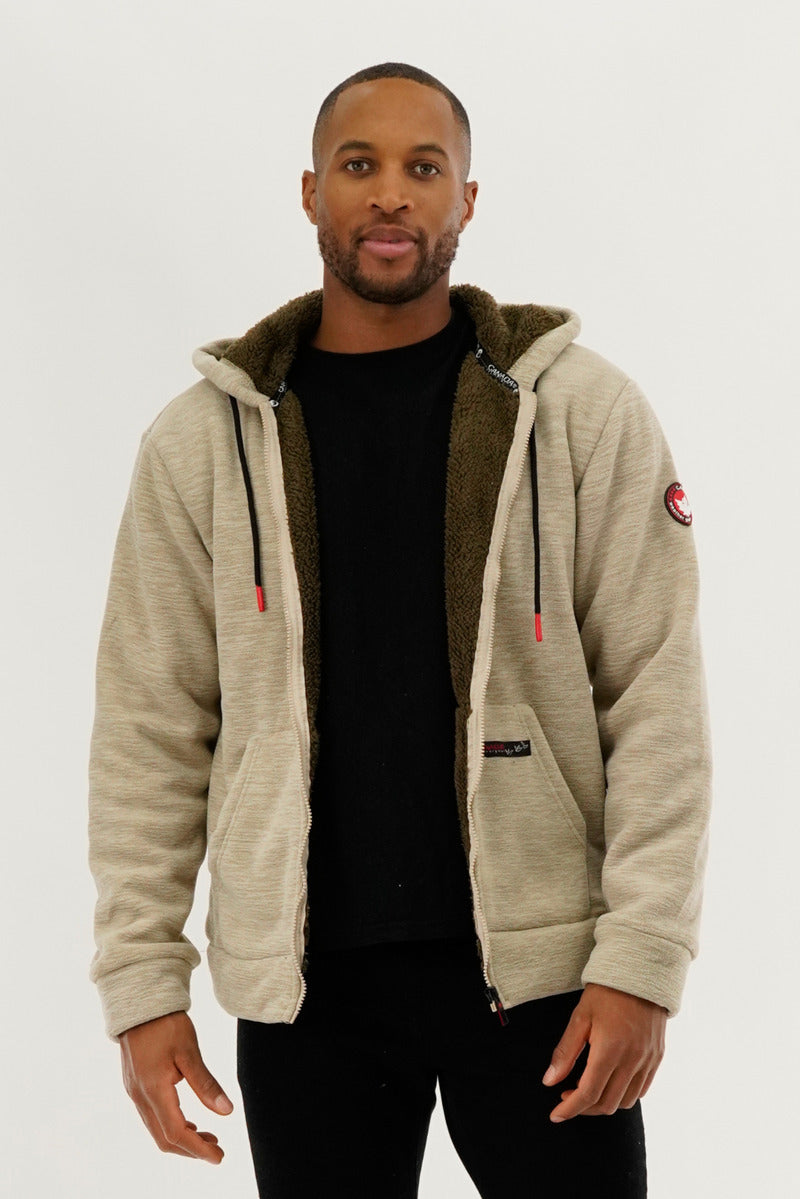 Canada Weather Gear Sherpa Lined Lightweight Jacket - Beige - Mens Lightweight Jackets - Canada Weather Gear