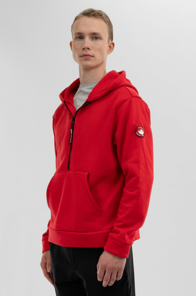 Fleece Half Zip Hoodie - Red