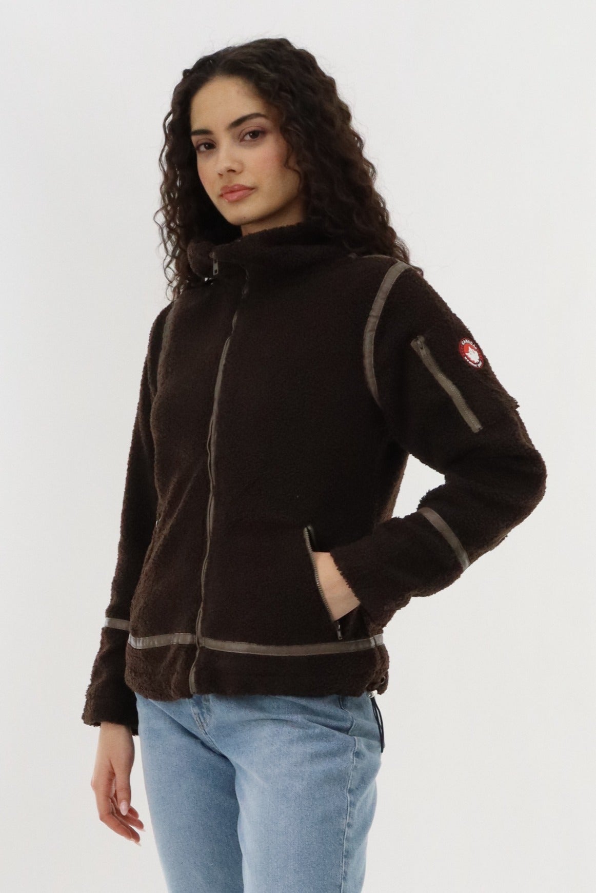Canada Weather Gear Sherpa Contrast Lightweight Jacket - Brown - Womens Lightweight Jackets - Canada Weather Gear