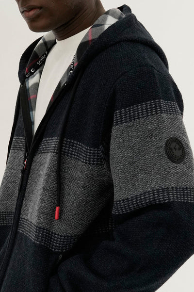 Canada Weather Gear Plaid Lined Striped Zip Up Hoodie - Navy - Mens Hoodies & Sweatshirts - Canada Weather Gear