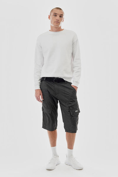 Essentials Super Triple Goose Grid Pattern Belted Cargo Shorts - Black - Mens Shorts & Capris - Canada Weather Gear