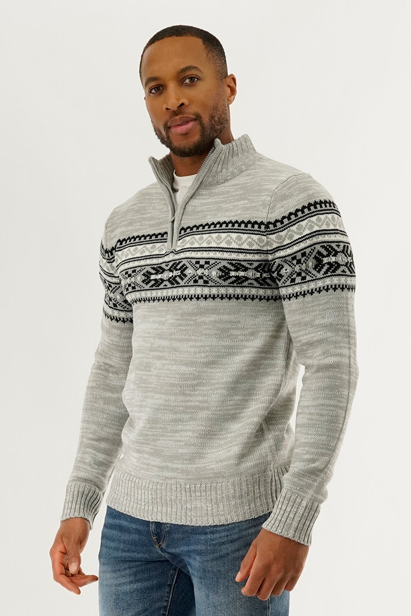 Canada Weather Gear 1/4 Zip Printed Pullover Sweater - Grey - Mens Pullover Sweaters - Canada Weather Gear