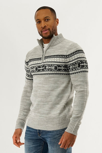 Canada Weather Gear 1/4 Zip Printed Pullover Sweater - Grey - Mens Pullover Sweaters - Canada Weather Gear
