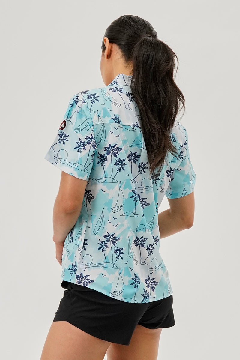 Canada Weather Gear Printed Short Sleeve Button Up Shirt - Aqua - Womens Shirts & Blouses - Canada Weather Gear