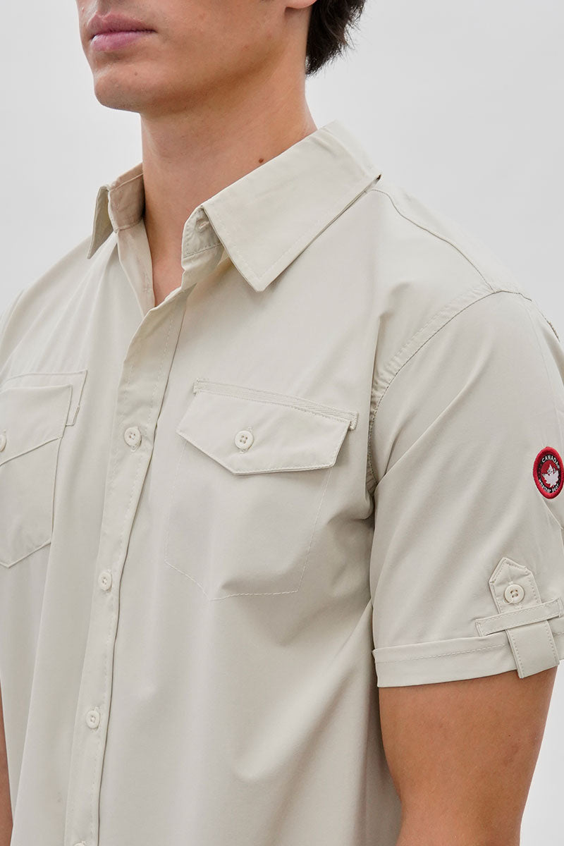 Canada Weather Gear Utility Short Sleeve Casual Shirt - Cream - Mens Casual Shirts - Canada Weather Gear