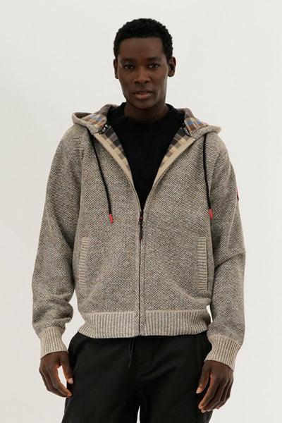 Canada Weather Gear Plaid Lined Zip Up Knit Hoodie - Beige - Mens Hoodies & Sweatshirts - Canada Weather Gear