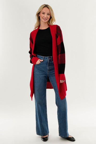 Canada Weather Gear Plaid Fold Over Wrap Cardigan - Red - Womens Cardigans - Canada Weather Gear