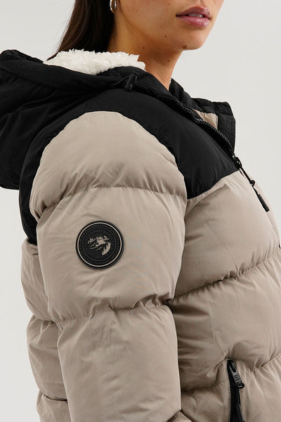 Super Triple Goose Colour Block Bomber Jacket - Beige - Womens Bomber Jackets - Canada Weather Gear