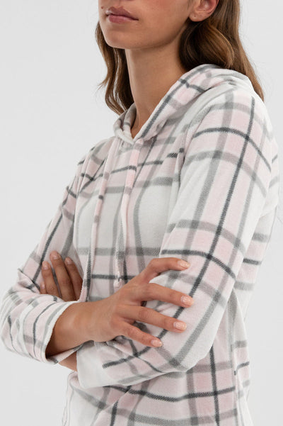 Canada Weather Gear Plaid Hooded Pajama Top - Blush - Womens Pajamas - Canada Weather Gear