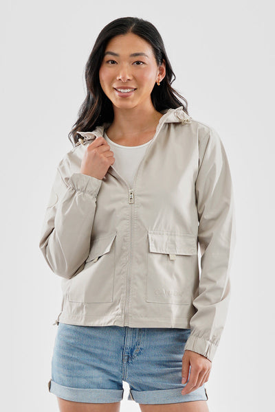 Canada Weather Gear Cropped Coated Microfibre Lightweight Jacket - Cream - Womens Lightweight Jackets - Canada Weather Gear